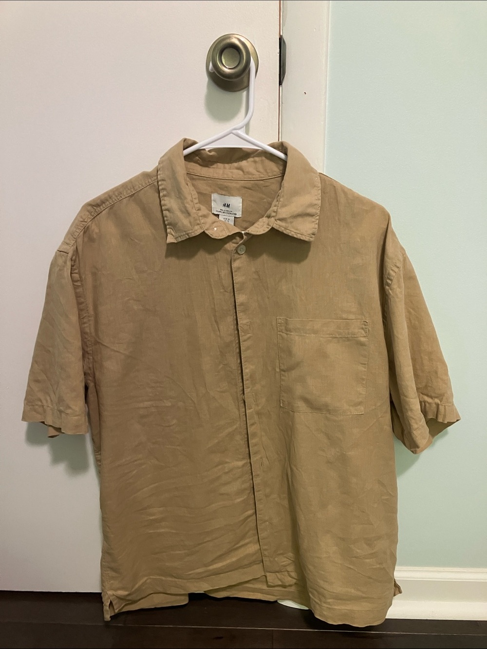 H&M Beige/Tan Men’s Linen/ Cotton blend Short-Sleeve  Shirt relaxed fit size M
